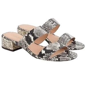 J. Crew Snake Print Embossed Leather Sandals Women Sz 9.5 Black Slip On Heels